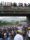 Anti-government protesters closed a highway in Caracas, Venezuela