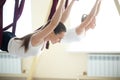 Anti-gravity yoga exercise Royalty Free Stock Photo