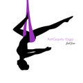 Anti-gravity yoga poses woman silhouette Royalty Free Stock Photo