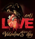 Anti Love, No Valentines day card, crow skeleton and heart with blood Royalty Free Stock Photo