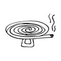 Anti-mosquito coil. The spiral burns and smokes fending off insects. Hand drawing sketch vector illustration isolated on white