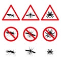 Anti mosquito and mite symbols set icons