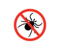 Anti pest control ban, stop insects logo design.No, prohibit signs dermanyssus gallinae, mite. Red european forest mite. Royalty Free Stock Photo