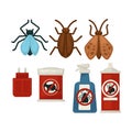 Anti pests warning signs on products and insects above Royalty Free Stock Photo