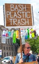 Anti plastic pollution banner at the Time Is Now demonstration in central London.