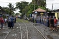Anti-riot police personnel were on high alert around the rail station during the arrival of President Rodrigo R. Duterte to inaugu