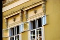 anti-roosting or bird prevention and repellent metal wire device above window top . Royalty Free Stock Photo