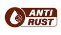 Anti rust label. Sign with the symbol inside a circle and text on the right Royalty Free Stock Photo