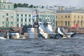 Anti-sabotage boat `Nakhimovets` close-up. Water parade in honor of Navy Day Royalty Free Stock Photo