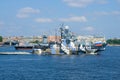 Anti-sabotage boat P-104 `Nahimovets` takes part in a military parade in honor of Navy Day Royalty Free Stock Photo