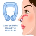 anti snoring magnetic nose clip vector illustration