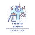 Anti social behavior concept icon. Antisocial behaviour. Crimes against humanity idea thin line illustration. Social