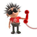 Anti social punk rocker ansrwers the telephone begrudgingly, 3d illustration