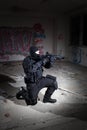 Anti terrorist unit policeman during the night mission Royalty Free Stock Photo