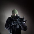 Anti terrorist unit policeman/soldier during the night operation Royalty Free Stock Photo