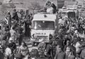 Anti uraniumProtestors block the road of a Roxby Downs vehicle during the anti uranium demonstrations SA Royalty Free Stock Photo