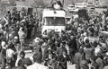 Anti uraniumProtestors block the road of a Roxby Downs vehicle during the anti uranium demonstrations SA Royalty Free Stock Photo