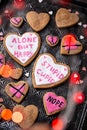 Anti-Valentine day concept. Cookies Alone but happy.