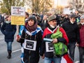 Anti-Vax Covid-19 Protester in Vienna holding Sign `Stop Mandatory Vaccination