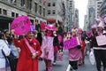 Anti-war `Code Pink` demonstrators taking part in the Easter Parade on 5th avenue in New York City