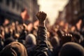 Anti war protest Raised fist at a pro Palestine manifestation in Milan