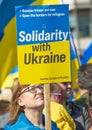 Anti war protester at the London Stands With Ukraine rally, London, UK. Royalty Free Stock Photo