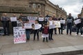 Anti war in Syria protest by men women and children holding banners and placards. Anti Assad, Anti Putin. Peaceful protest