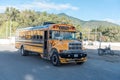 ANTIAGUA, GUATEMALA - NOVEMBER 11, 2017: Yellow Chicken Bus in Antigua, Close to Guatemala City. Antigua is Famous for its Spanish