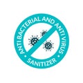 Antibacterial covid sign icon. Hand sanitizer gel infection formula. Anti bacterial logo label