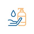Antibacterial sanitizer liquid soap with hand vector thin line icon