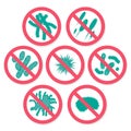 Antibacterial sign with green bacteria.