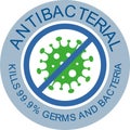 Antibacterial stamp - crossed bacteria inside - isolated sign for antiseptic cosmetics and medical pharmaceutical products