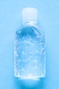 Antibacterial transparent hand sanitizer gel in a plastic bottle. Coronavirus Covid-19 preventive measures