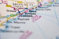 Antibes Cannes and Saint Raphael on detailed map.. Royalty Free Stock Photo