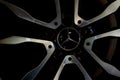 Antibes, France. 19.11.2020 Close up of Mercedes Benz wheel. The car logo on the wheel Royalty Free Stock Photo