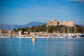 Antibes harbor, France, with yachts and Fort Carre Royalty Free Stock Photo