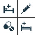 Antibiotic Icons Set. Collection Of Polyclinic, Peck, Pills And Other Elements. Also Includes Symbols Such As Care