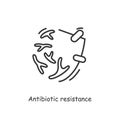 Antibiotic resistance of probiotics icon.Line sign of bacteria or virus resistant to penicillin and antimicrobial drugs Royalty Free Stock Photo