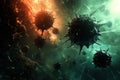 Antibodies engaged in combat against a virus in a dynamic and vibrant scientific visualization of immune response