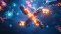 Antibodies engaging with glowing viruses in a vivid biological environment. Generative AI