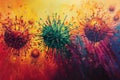 Antibodies engaging with viruses in a vibrant depiction of immune response. Generative AI