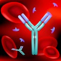 Antibody molecule, Antigen and red blood cells in blood flow Royalty Free Stock Photo