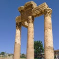 Antic marble columns and capital remnant in Baalbeck, Lebanon