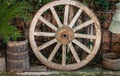 Antic the wheel from a cart, wooden wheel in a farm