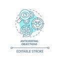 Anticipating objections soft blue concept icon