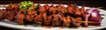 Anticuchos Grilled Skewered Meat, Peruvian Cuisine On Panoramic Banner