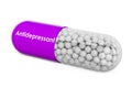 Antidepressant Drug, capsule with antidepressant. 3D rendering