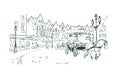 Antient city center european Netherlands vector sketch illustration