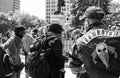 Antifa Members Stand Across Barrier from Militia Member