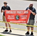 Antifa political activists engaged in protest in Denver.